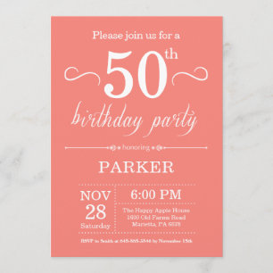 50th Birthday Invitation Coral