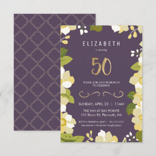 50th Birthday Invitation Customise Floral Fiftieth