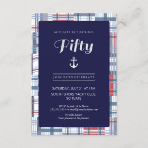 50th Birthday Invitation - Fifty, Nautical Summer