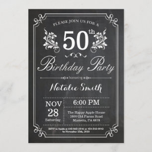 50th Birthday Invitation Floral Chalkboard