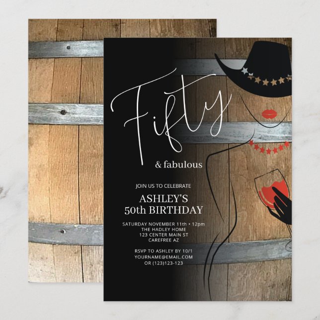 50th Birthday Invitation for Women (Front/Back)