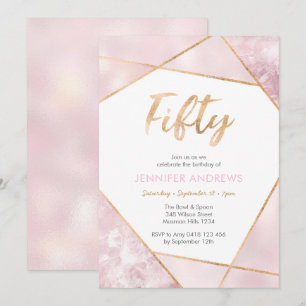 50th Birthday Invitation Geo pink and gold