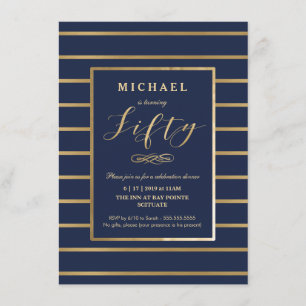 50th Birthday Invitation - Gold, Elegant Masculine