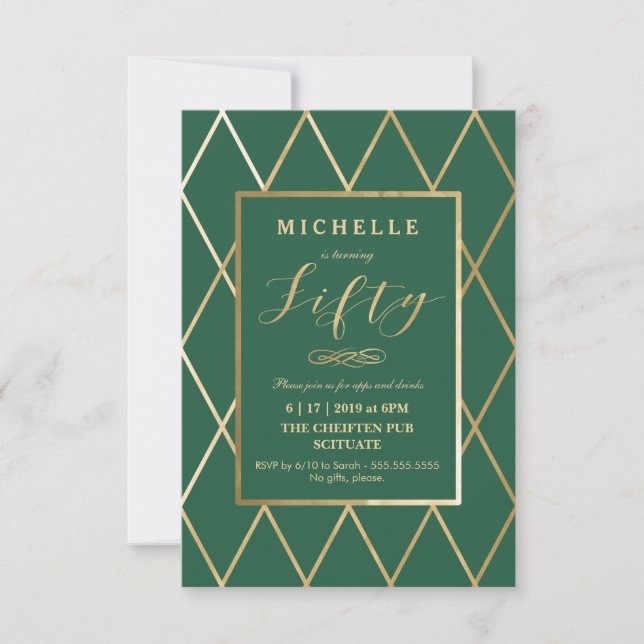 50th Birthday Invitation - Gold, Elegant, Trendy (Front)