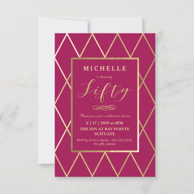 50th Birthday Invitation - Gold, Elegant, Trendy (Front)