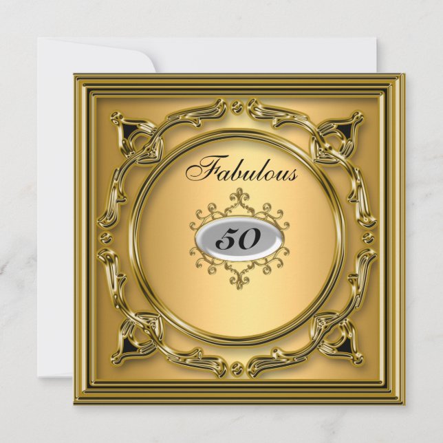 50th birthday Invitation Gold Fiftieth (Front)