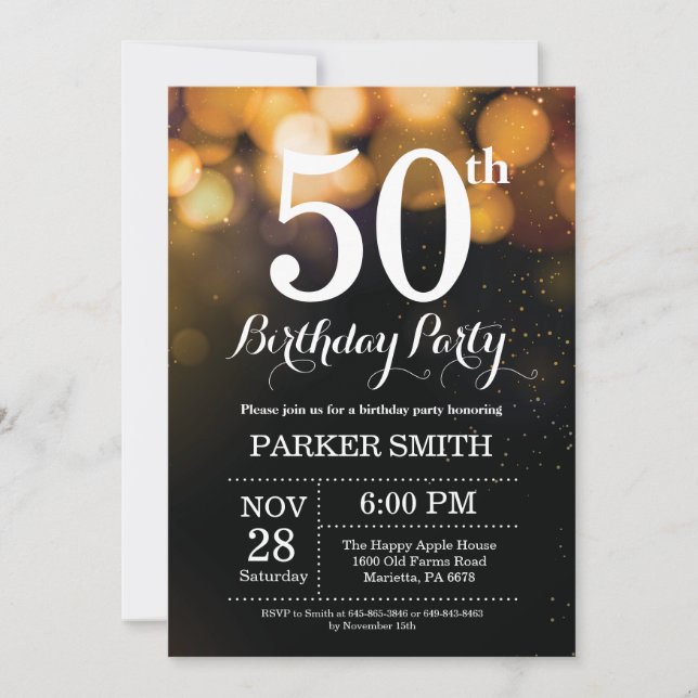50th Birthday Invitation Gold Glitter (Front)