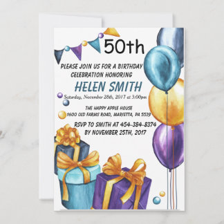 50th Birthday Invitation Gold Glitter