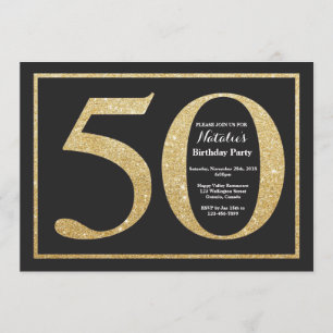 50th Birthday Invitation Gold Glitter Chalkboard