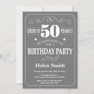 50th Birthday Invitation Gray and White