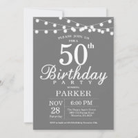 50th Birthday Invitation Grey and White