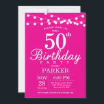 50th Birthday Invitation Hot Pink<br><div class="desc">50th Birthday Invitation with String Lights. Hot Pink Background. Women Female Lady Elegant Modern bday. 13th 15th 16th 18th 20th 21st 30th 40th 50th 60th 70th 80th 90th 100th,  Any age. For further customisation,  please click the "Customise it" button and use our design tool to modify this template.</div>