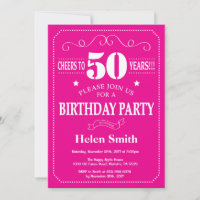50th Birthday Invitation Hot Pink and White