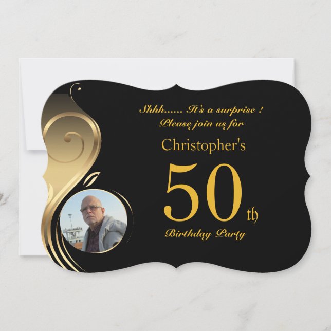 50th,Birthday Invitation Man Any age, Photo,shape (Front)