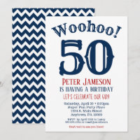 50th Birthday Invitation Mens Navy Blue
