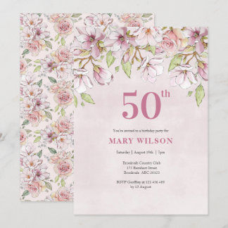50th Birthday Invitation Pink Floral