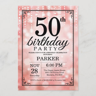 50th Birthday Invitation Pink Glitter