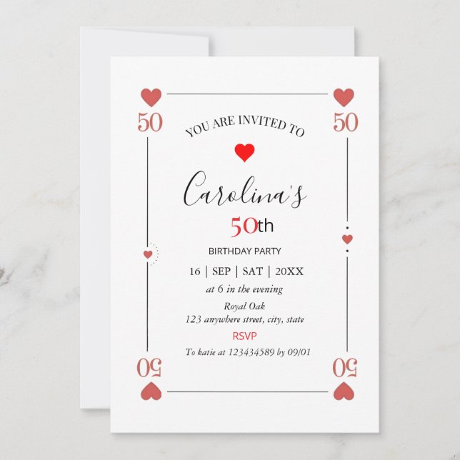  50th birthday invitation playing card casino  (Front)