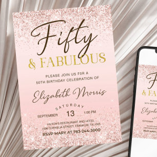 50th Birthday Invitation Printable Rose Gold Fifty