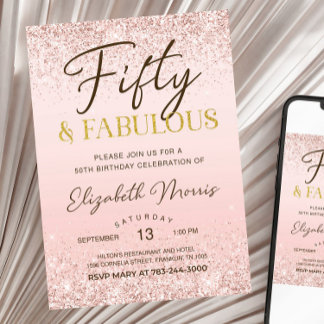 50th Birthday Invitation Printable Rose Gold Fifty