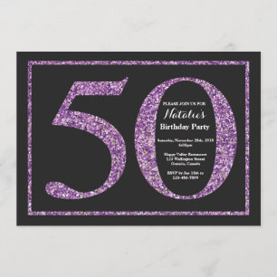 50th Birthday Invitation Purple Glitter Chalkboard