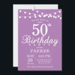 50th Birthday Invitation Purple Lavender<br><div class="desc">50th Birthday Invitation with String Lights. Purple Lavender Lilac Background. Women Female Lady Elegant Modern bday. 13th 15th 16th 18th 20th 21st 30th 40th 50th 60th 70th 80th 90th 100th,  Any age. For further customisation,  please click the "Customise it" button and use our design tool to modify this template.</div>