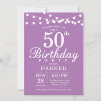 50th Birthday Invitation Purple Lavender