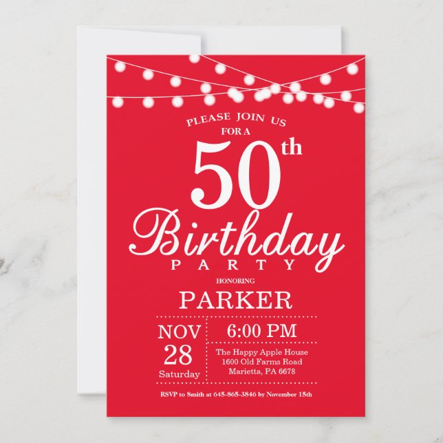 50th Birthday Invitation Red (Front)