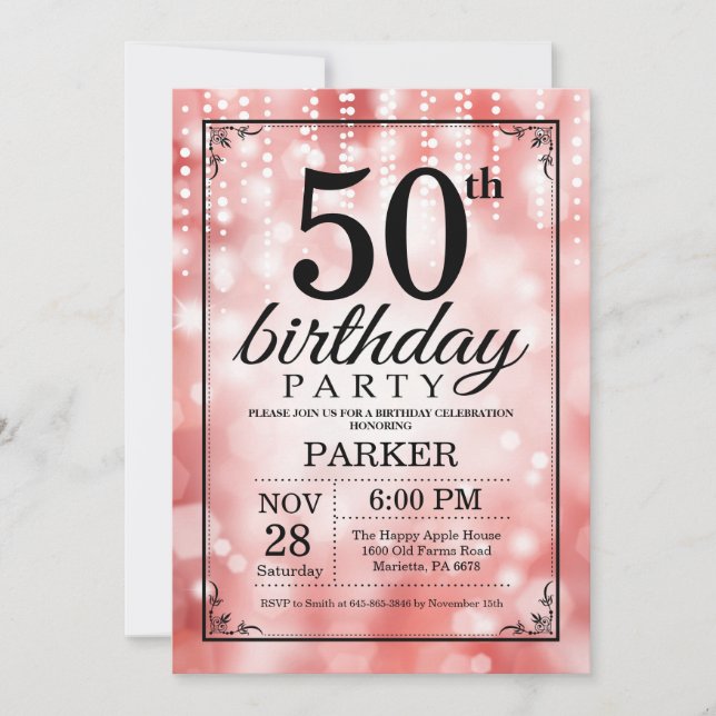 50th Birthday Invitation Red Glitter (Front)