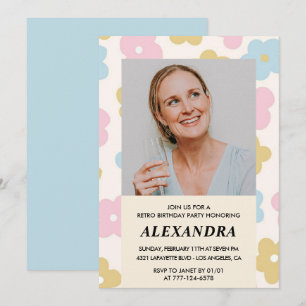 50th birthday invitation Retro Groovy Flowers Cute