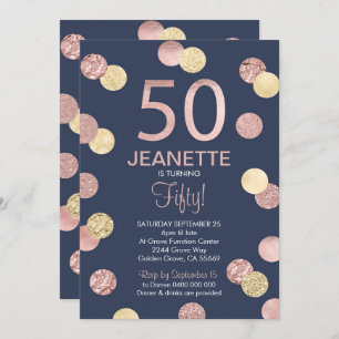50th Birthday Invitation Rose Gold and Navy