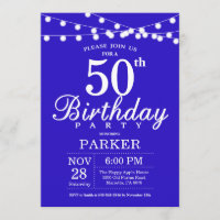 50th Birthday Invitation Royal Blue