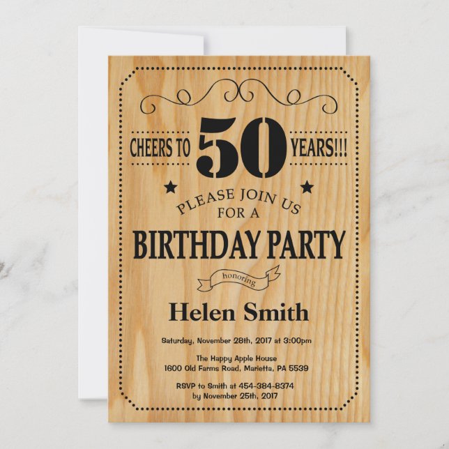 50th Birthday Invitation Rustic Wood (Front)