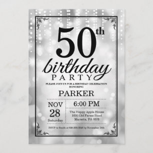 50th Birthday Invitation Silver Glitter