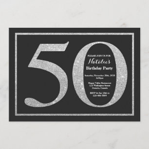 50th Birthday Invitation Silver Glitter Chalkboard