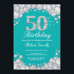 50th Birthday Invitation Teal and Silver Diamond<br><div class="desc">50th Birthday Invitation. Teal and Silver Rhinestone Diamond Teal Turquoise Aqua Background. Elegant Birthday Bash invite. Adult Birthday. Women Birthday. Men Birthday. For further customisation,  please click the "Customise it" button and use our design tool to modify this template.</div>