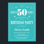 50th Birthday Invitation Teal and White<br><div class="desc">50th Birthday Invitation Teal and White Typography. Teal and White Background. Adult Birthday. Male Men or Women Birthday. Kids Boy or Girl Lady Teen Teenage Bday Invite. 13th 15th 16th 18th 20th 21st 30th 40th 50th 60th 70th 80th 90th 100th. Any Age. For further customisation, please click the "Customise it"...</div>