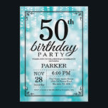 50th Birthday Invitation Teal Glitter<br><div class="desc">50th Birthday Invitation with Teal String Lights with Teal Glitter Background. Teal Birthday. Adult Birthday. Men or Women Bday Invite. 13th 15th 16th 18th 20th 21st 30th 40th 50th 60th 70th 80th 90th 100th, Any age. For further customisation, please click the "Customise it" button and use our design tool to...</div>