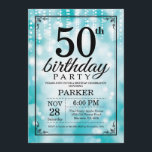 50th Birthday Invitation Teal Glitter<br><div class="desc">50th Birthday Invitation with Teal String Lights with Teal Glitter Background. Teal Birthday. Adult Birthday. Men or Women Bday Invite. 13th 15th 16th 18th 20th 21st 30th 40th 50th 60th 70th 80th 90th 100th, Any age. For further customisation, please click the "Customise it" button and use our design tool to...</div>