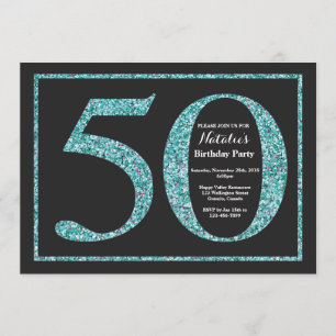 50th Birthday Invitation Teal Glitter Chalkboard