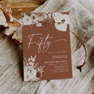 50th Birthday Invitation Terracotta Boho Pampas