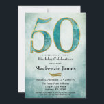 50th Birthday Invitation Turquoise Blue Gold Adult<br><div class="desc">An elegant 50th birthday party invitation in turquoise blue and gold,  featuring a large 50 with painterly abstract blue aqua with gold trim over an abstract ombre blue background. Suitable for men's or women's birthday parties.</div>