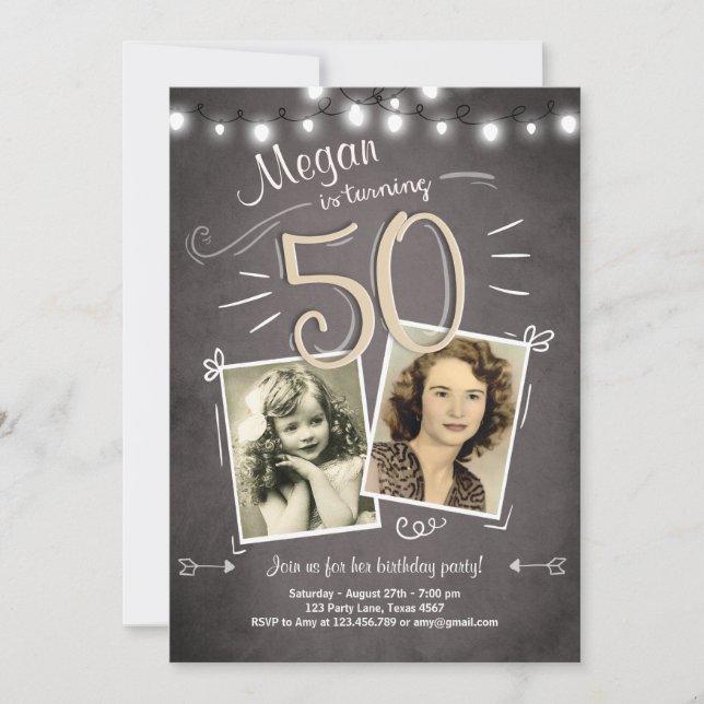 50th Birthday Invitation Vintage Fifty Birthday (Front)