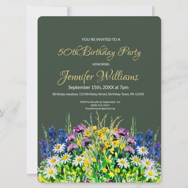 50th Birthday invitation wildflowers (Front)