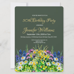 50th Birthday invitation wildflowers
