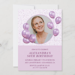 50th birthday invitations Balloons Photo Purple