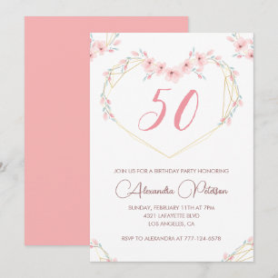 50th birthday invitations Boho Floral Elegant 