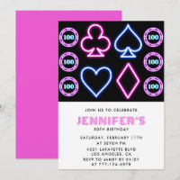 50th birthday invitations Casino theme Poker Girl