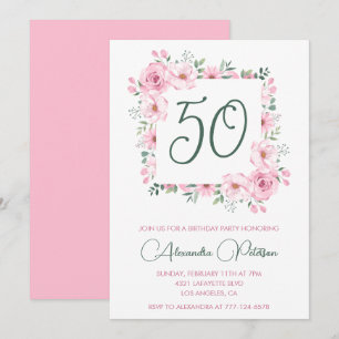 50th birthday invitations Floral Elegant Pink