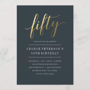 50th Birthday Invitations -  Formal Faux Gold